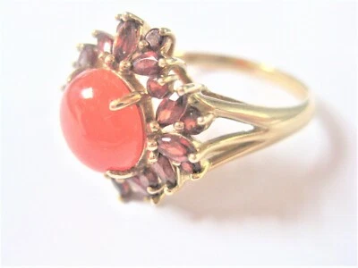 Ring Gold 375 mit Karneol und Granat, 6,0 g - Bild 1 von 3