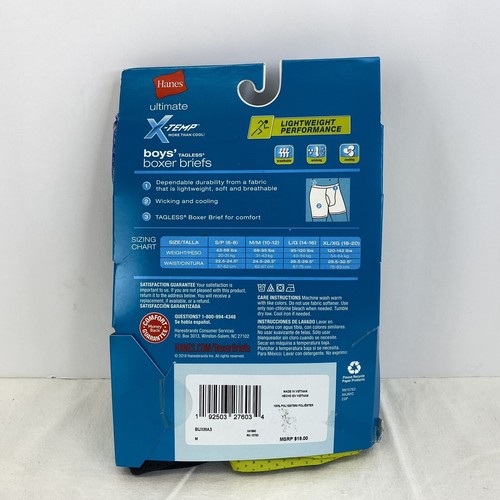 Hanes Kids Boys' 245425 X-Temp 3-Pack Boxer Briefs Assortment 2 Underwear Size M - Picture 4 of 4