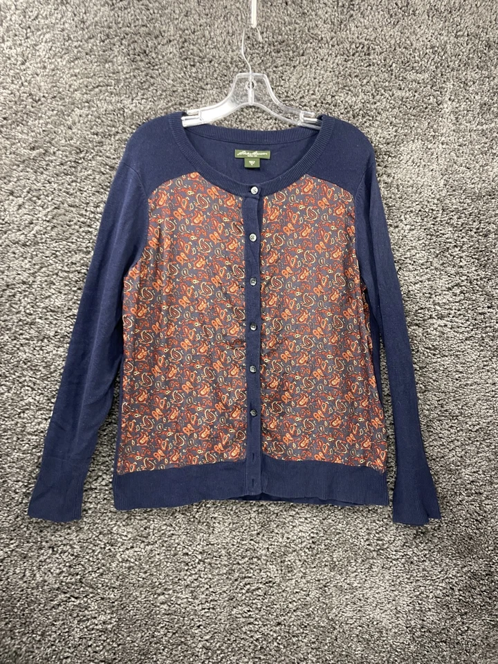 Cárdigan Suéter Eddie Bauer Para Mujer XL Multi Paisley Manga Raglán Botón Delantero Foto 3 de 4