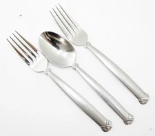 3 PCS. Oneida USA SATIN "RATTAN" Stainless Frosted Handle Glossy Bowl  Flatware