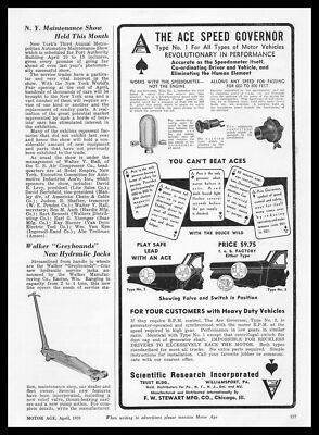 1939 Scientific Research Ace Speed Governor Williamsport Pennsylvania Print Ad