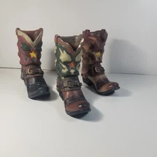 Western Cowboy Boots Wall Hooks Set Of 3 Resin
