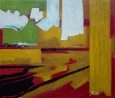 20x24 Yellow, Red, Green and White Abstract Oil Painting Impressionism