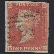 U23_06 GB QV 1841 1d RED-BROWN PLATE 168 SG8-B1(1) FC GU LIGHT CANCEL 4 MARGINS