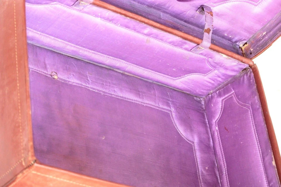 Maleta de viaje de cuero antigua antigua rara decoración del hogar coleccionable Foto 3 de 4