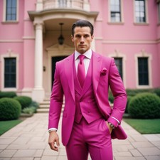 Men's Pink 3 Piece Suit Slim fit Elegant formal Casual 3pc Jacket Vest Pant