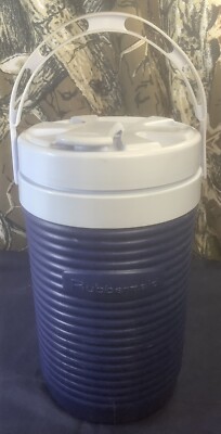 Rubbermaid Thermos Ribbed Blue White Jug Cooler 1/2 Gallon 154A Cold Water USA