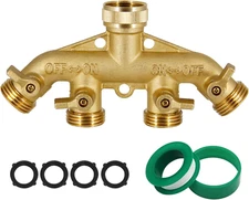 4 Way Brass Hose Splitter 3/4 Inch Garden Hose Connector