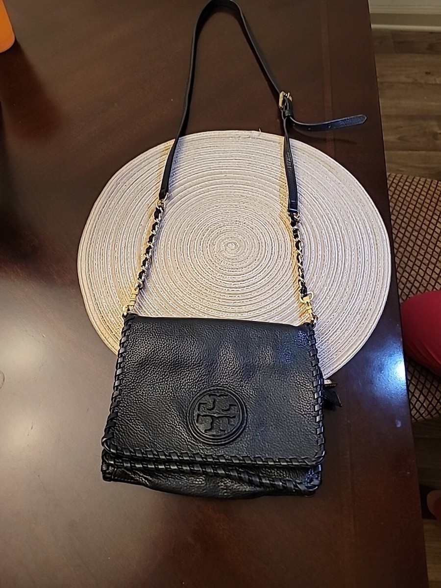 Tory Burch Marion Combo Black Leather Whipstitch Crossbody Bag W