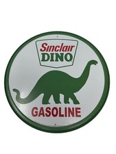 Sinclair Dino Gasoline Round Metal Sign Tin Vintage Garage Auto Shop Oil