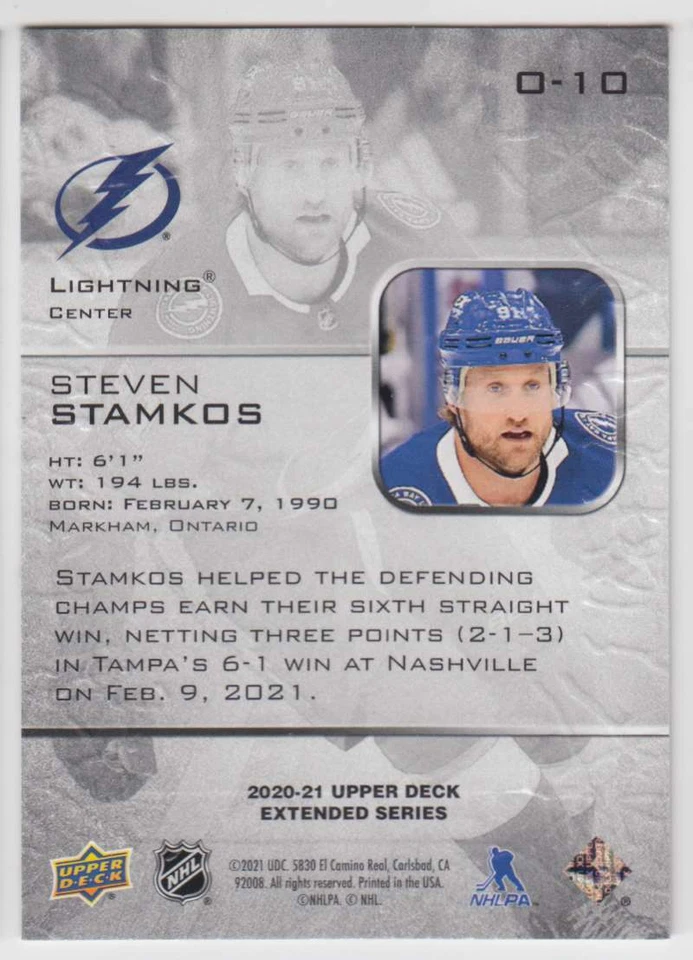 2020-21 Upper Deck Steven Stamkos UD Extended Series Ovation #O-10 - Image 2 of 2