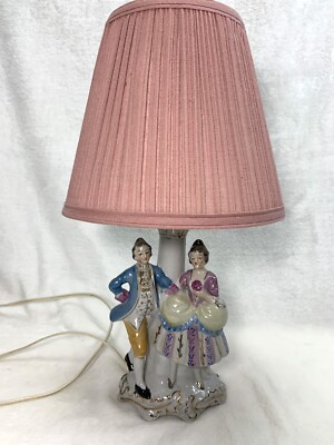 Boudoir Porcelain Lamp Victorian Colonial Courting Couple Figurine Japan Granny