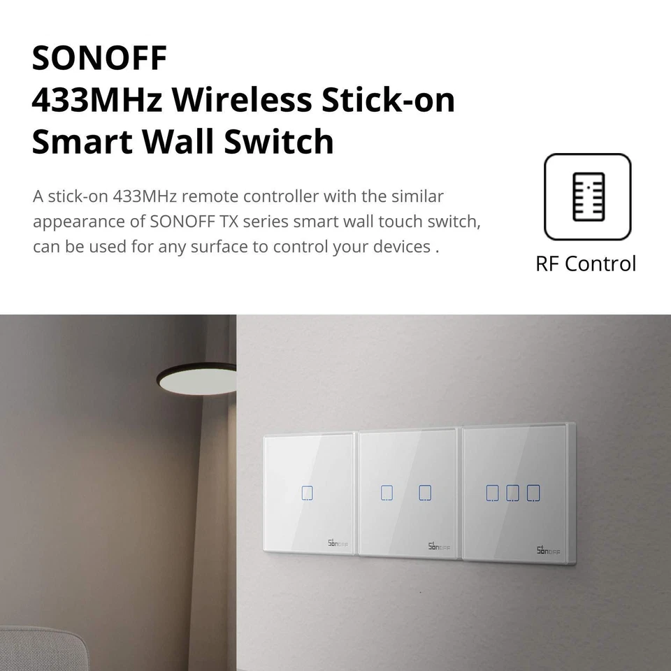 433MHz Télécommande RF sans fil 86 Type Panneau mural Sticky 2 Gang - Photo 2/4