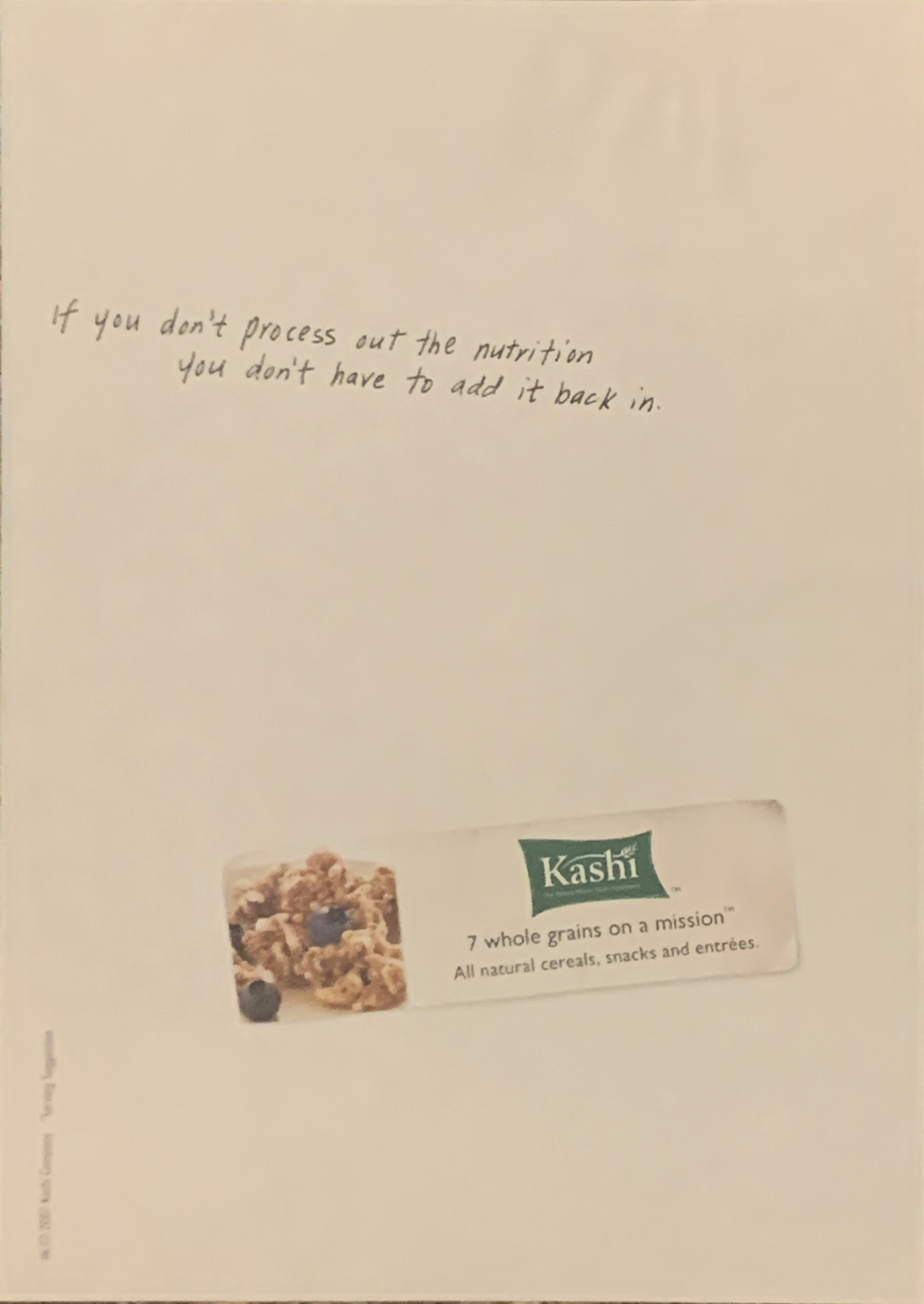 Kashi PRINT AD 2007 Cereal Snacks Entrees - 7 Whole Grains On A Mission 5x7”