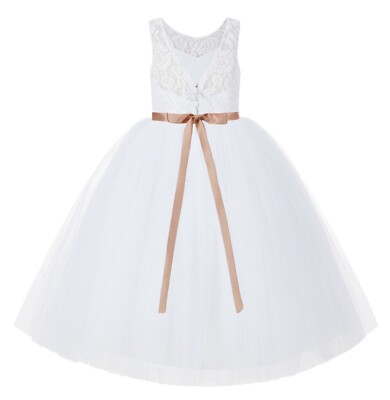 Floral Lace Flower Girl Dress Communion Dress Rhinestone Vintage Lace Dresses