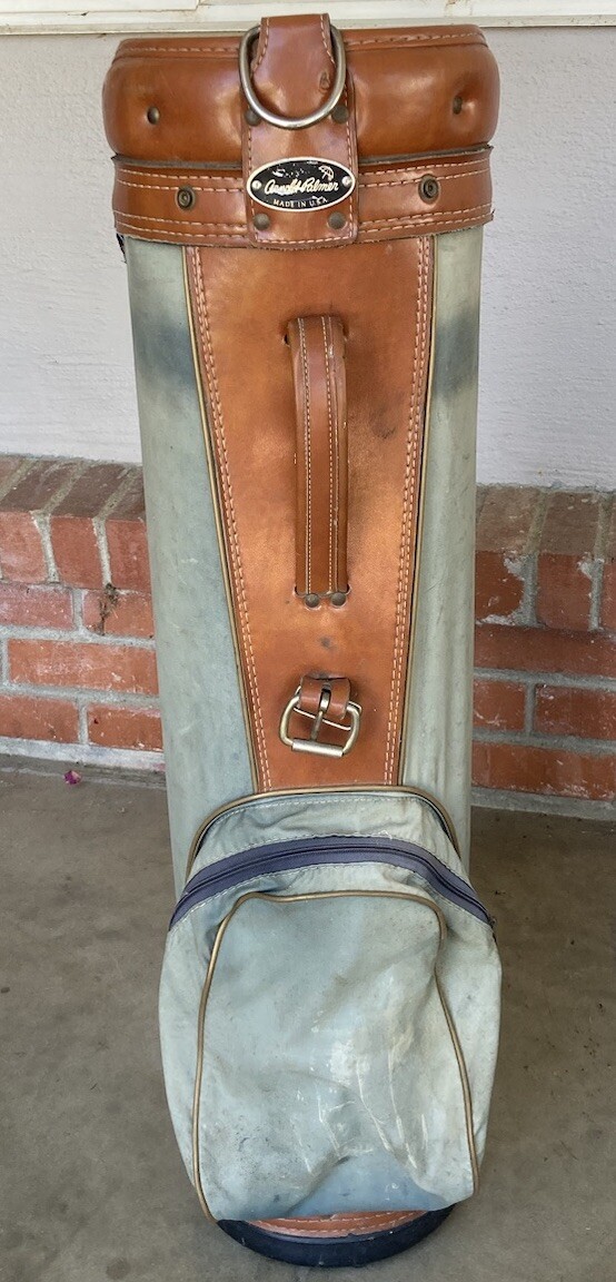 Vintage Arnold Palmer 15 Way Golf Cart Bag Green Nylon & Brown