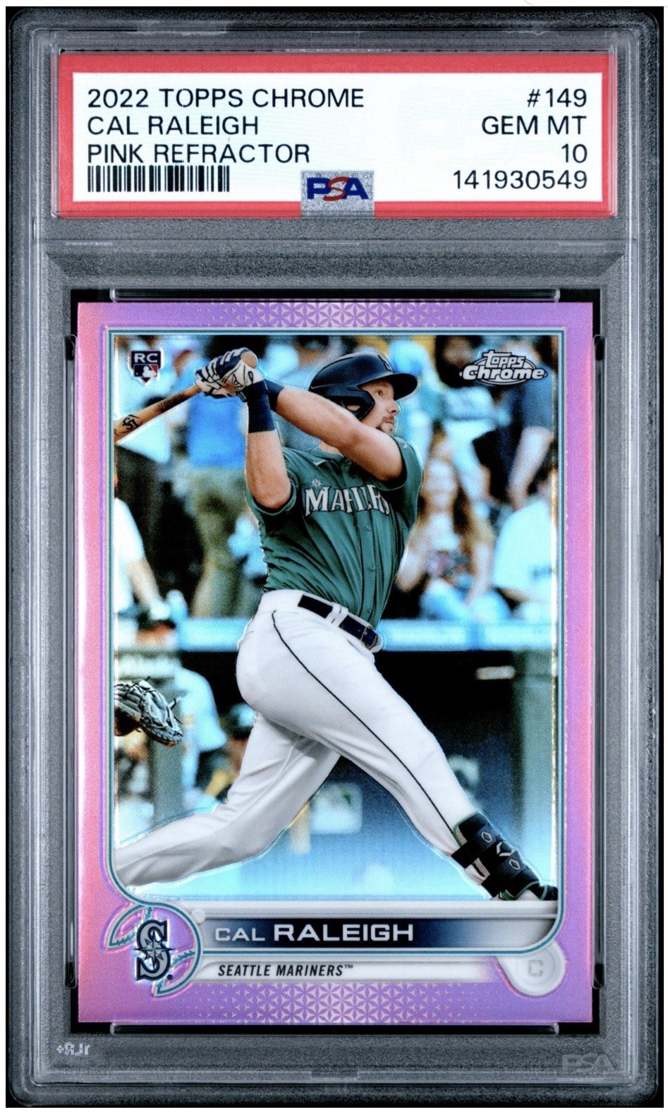2022 Topps Chrome Pink Refractor Cal Raleigh #149 PSA 10 GEM MT Rookie RC