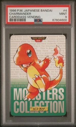 1996 POKEMON JPN BANDAI CARDDASS VENDING #4 CHARMANDER PSA 9
