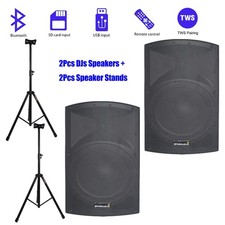 2-Pack 15" Powered Active DJs Speakers W/ 2 X Universal Adjustable Height Stands