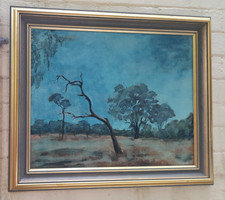 B.Bisset 1978 Original Australian Oil Painting Art'' Landscape Trees '' Framed