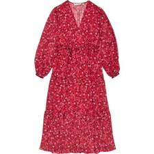 OMNES Red Sheer Midi Dress