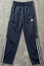 Adidas Youth Pants Size S/8 Blue W/ Silver Stripes Fleece Lined Athleisure Retro