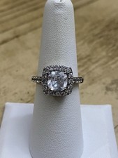 KRN Sterling Silver Cubic Zirconia Solitaire Halo Accented Band Ring 925 Sz 7