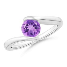 Bypass Shank 5MM Round Amethyst Solitaire Ring 925 Sterling Silver for Women