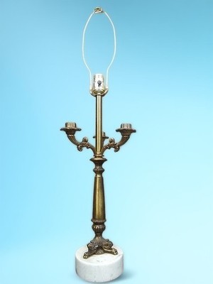 L&L Loevsky Brass Candelabra Table Lamp 30'' Marble Base Hollywood Regency Ornate