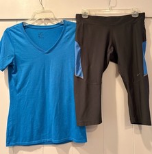 Nike Dri Fit 2 pc Set Gray Capris and Blue T Shirt Size Medium
