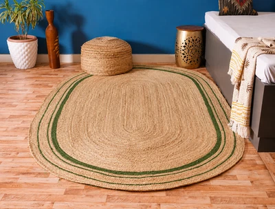 Tapis ovale 100% jute naturel aspect fait main style jute de ferme tressé... - Photo 1/4