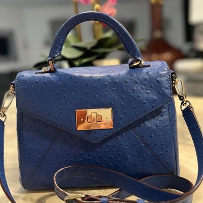 Kate Spade New York Little Nadine blue ostrich leather handbag
