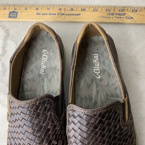 Olukai Lae'ahi Lauhala Shoes Men Size 9.5 Slip On Sneakers Brown Leather Woven - Picture 7 of 10