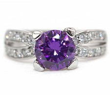 2CT Natural Amethyst  White Topaz 925 Solid Sterling Silver Ring Sz 7 MK6-3