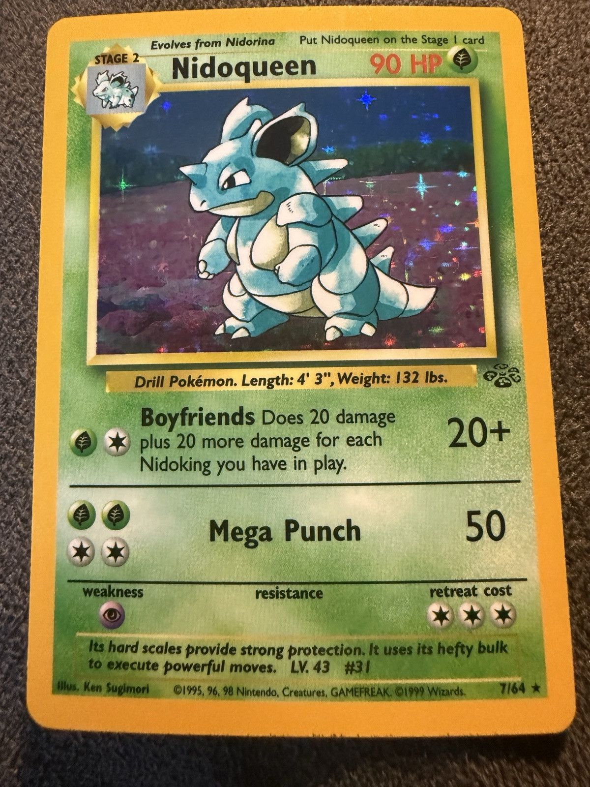 Pokémon TCG Nidoqueen Jungle 7/64 Holo (C) 1999 Wizards. Mint Condition