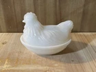 Vintage White Milk Glass Hen On A Nest Covered Dish.