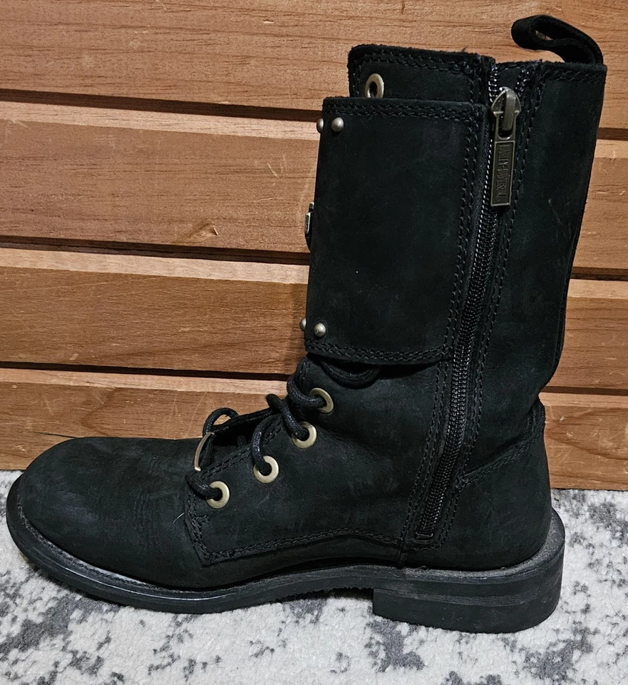 Harley Davidson Leather Barlyn Motorcycle Boots, Gold & Black. #D87195 Size 6 - Image 2 of 4