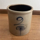 Red Wing Crock Beige & Blue Stoneware Pottery Jar Crock "2" Pattern