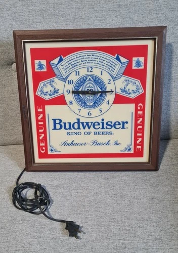 BUDWEISER LIGHTED CLOCK SIGN KING OF BEERS 13.5” 80s VINTAGE TESTED WORKS
