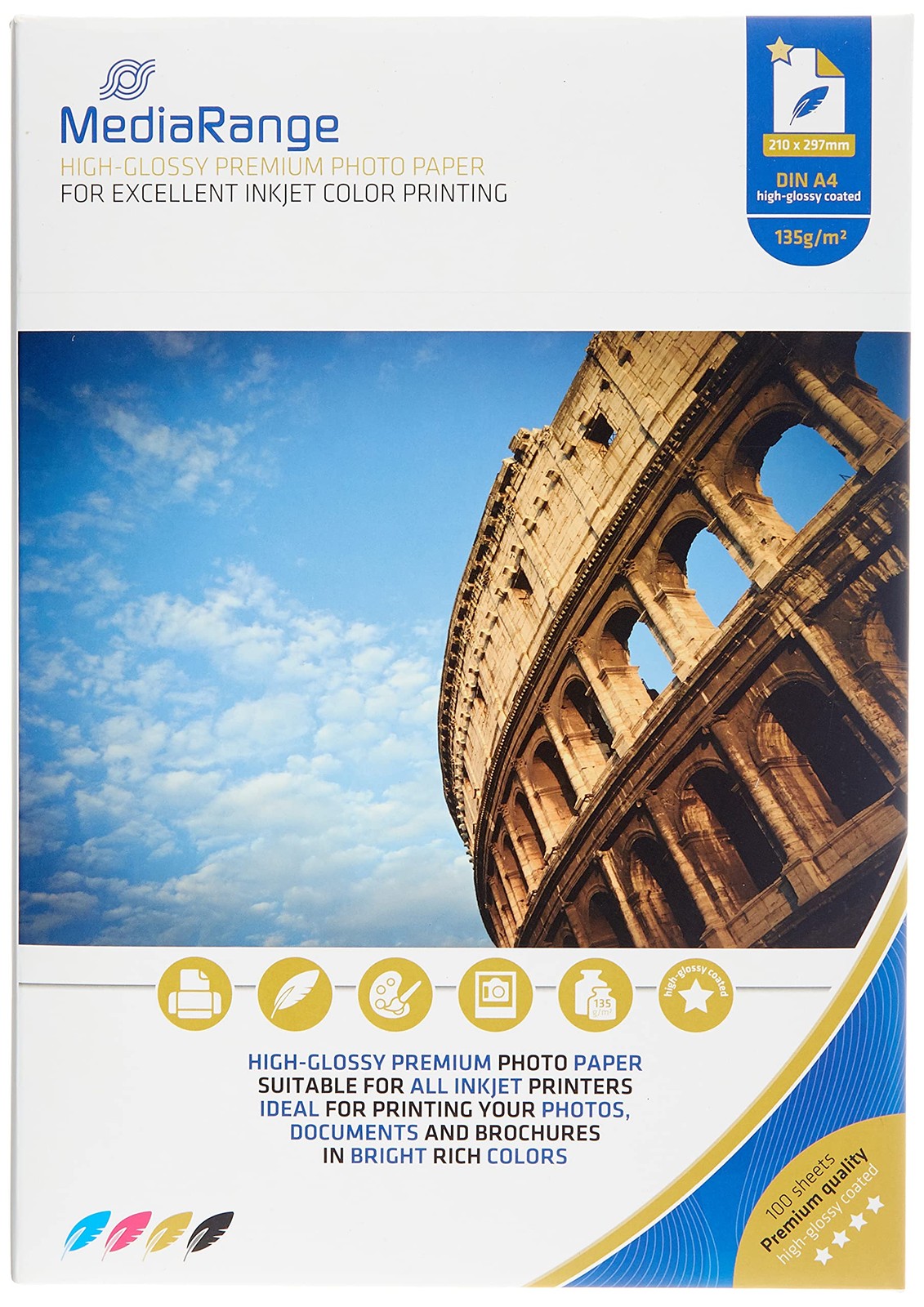MediaRange MRINK107 Photo Paper A4 White 100 Sheets 135gr Gloss High-gloss 135g 6390₽