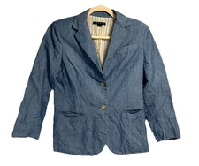Theory Blazer Women’s 6 Blue Linen Cotton 2 Button Preppy Career Pockets Office