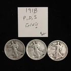 1918 P, D, & S Walking Liberty Half Dollar Set No Culls