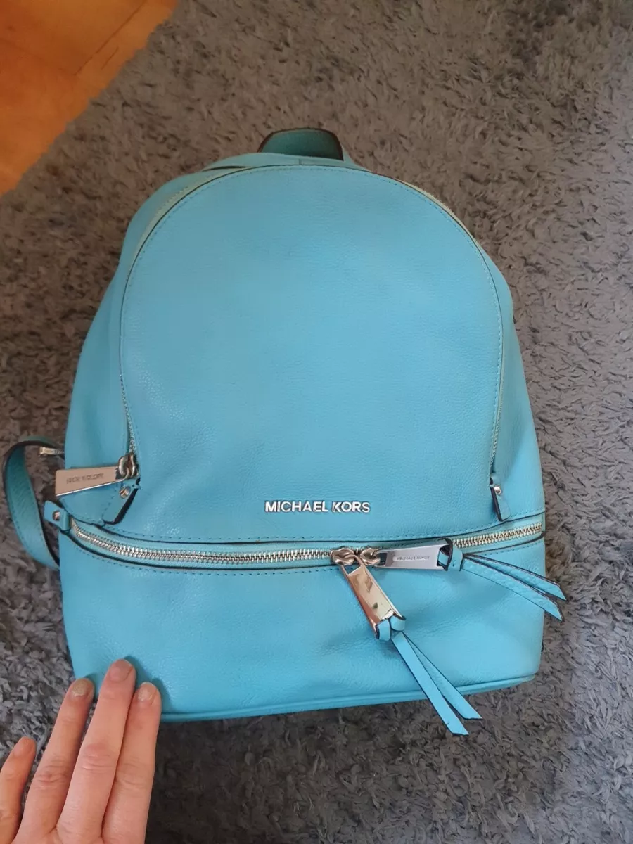 MICHAEL KORS Rhea Genuine Pebbled Leather Medium Size Backpack in Ocean Blue