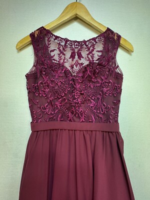 Kennedy Blue Lace Maxi Bridesmaid Dress Size 4 Burgundy Wedding Formal Slit  | eBay