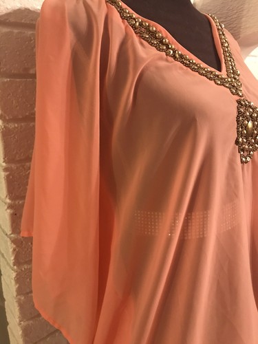 Antonio Melani transparentes korallenfarbenes Damenkleid Größe Large " - Bild 4 von 6