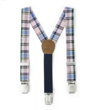 Janie and Jack Boys Suspenders Plaid Pink Blue 12-24M