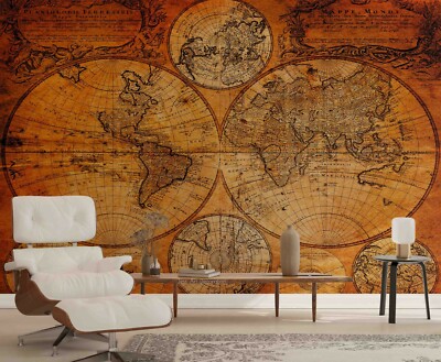 3D Retro World Map Wallpaper Wall Mural Removable Self-adhesive 572