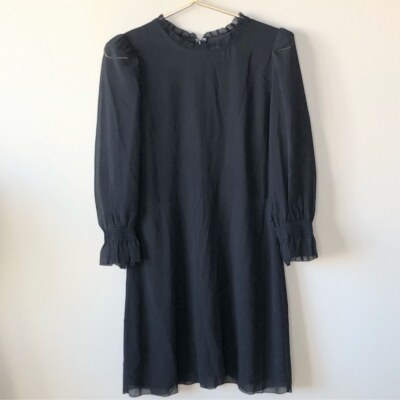 Aritzia Wilfred Black Crepe Ruffle Mock Neck Sheer Long Sleeve Mini Dress  10 | eBay