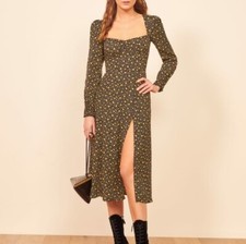 Reformation Women's 10 Wallflower Floral Puff Sleeve Sweetheart Midi Dress New