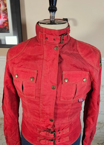 Chaqueta Belstaff Cera Nylon Para Mujer 46 UK 14/XL Rojo Gángster Motociclista Motocicleta - Imagen 3 de 21